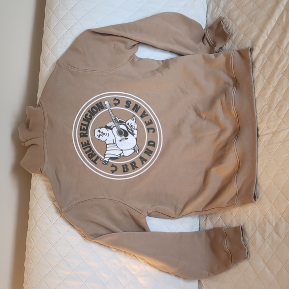 NWT True Religion Brand Jeans Size L Tan/Brown Zip Up Hoodie With Buddha Logo - Picture 6 of 8